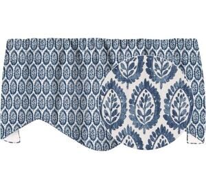 Blue Curtain Valance Swag Rod Pocket, Print Motif Lined Made in USA, 53x18 In
